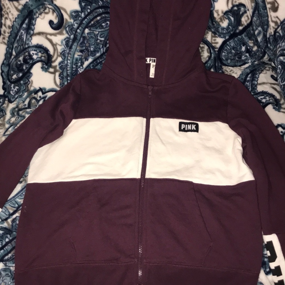 VS PINK Full Zip Maroon and White Hoodie